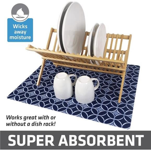 Dish Drying Mat,Oversized (19”x24”),Low-Profile,Super Absorbent,Quick Dry Fabric - Picture 2 of 7